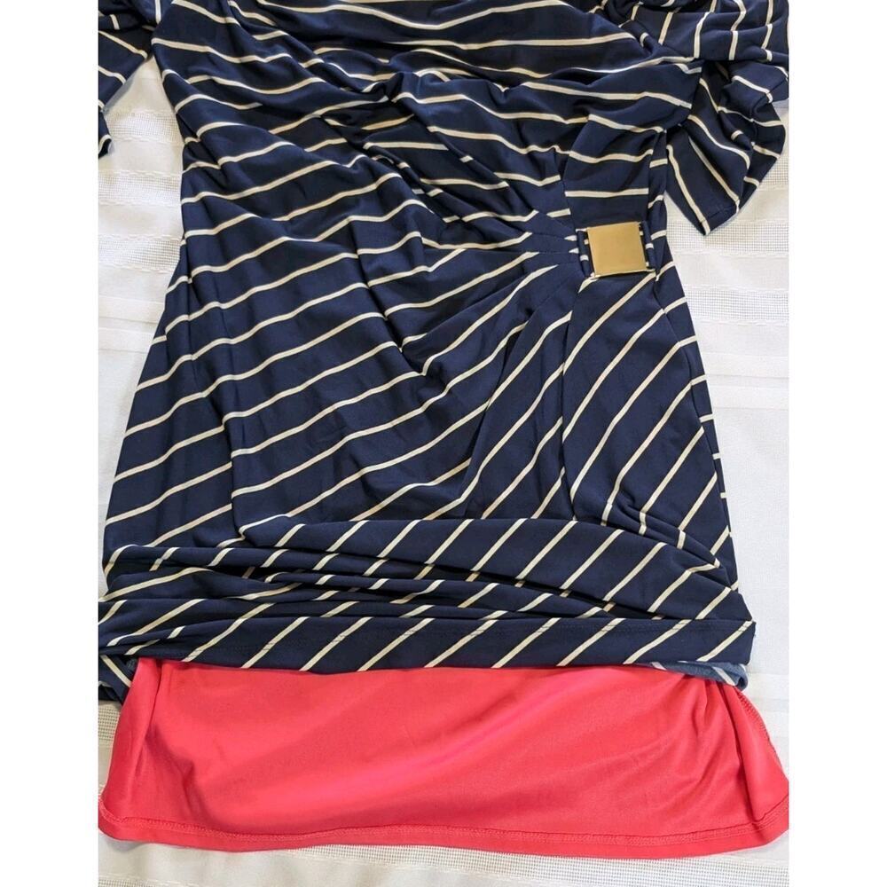 Jessica Howard Stretch Ruched Hip Sheath Dress Navy/White Stripes Size 12P - Picture 6 of 8